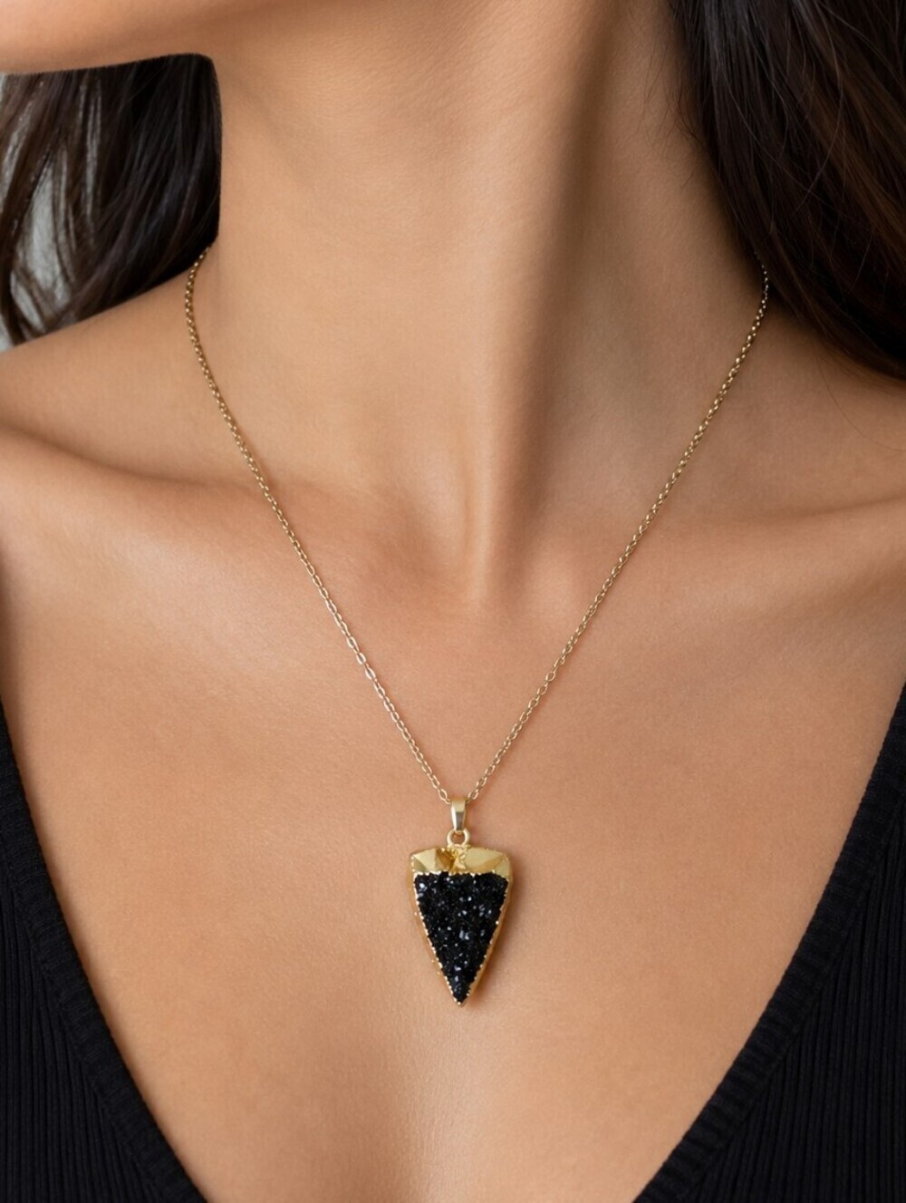 WESTERN Two Sided Druzy Arrow Pendant Chain Necklace